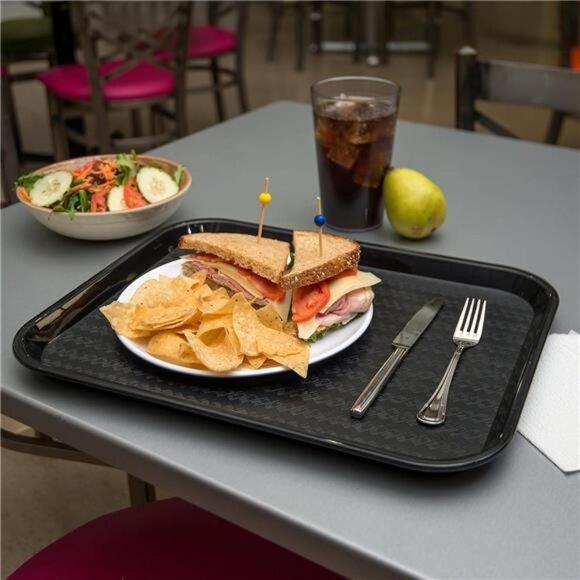 Large Cafeteria Tray 14x18 Fast Food Serving Tray Non Slip Stackable Black Poly - Picture 2 of 7